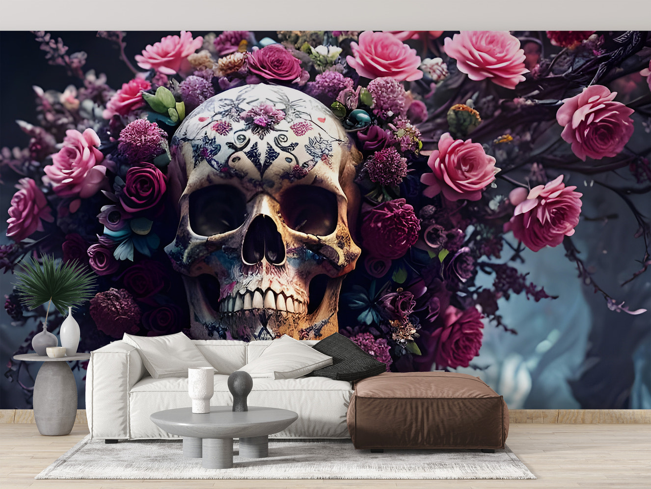 Skull and flower wallpaper design
