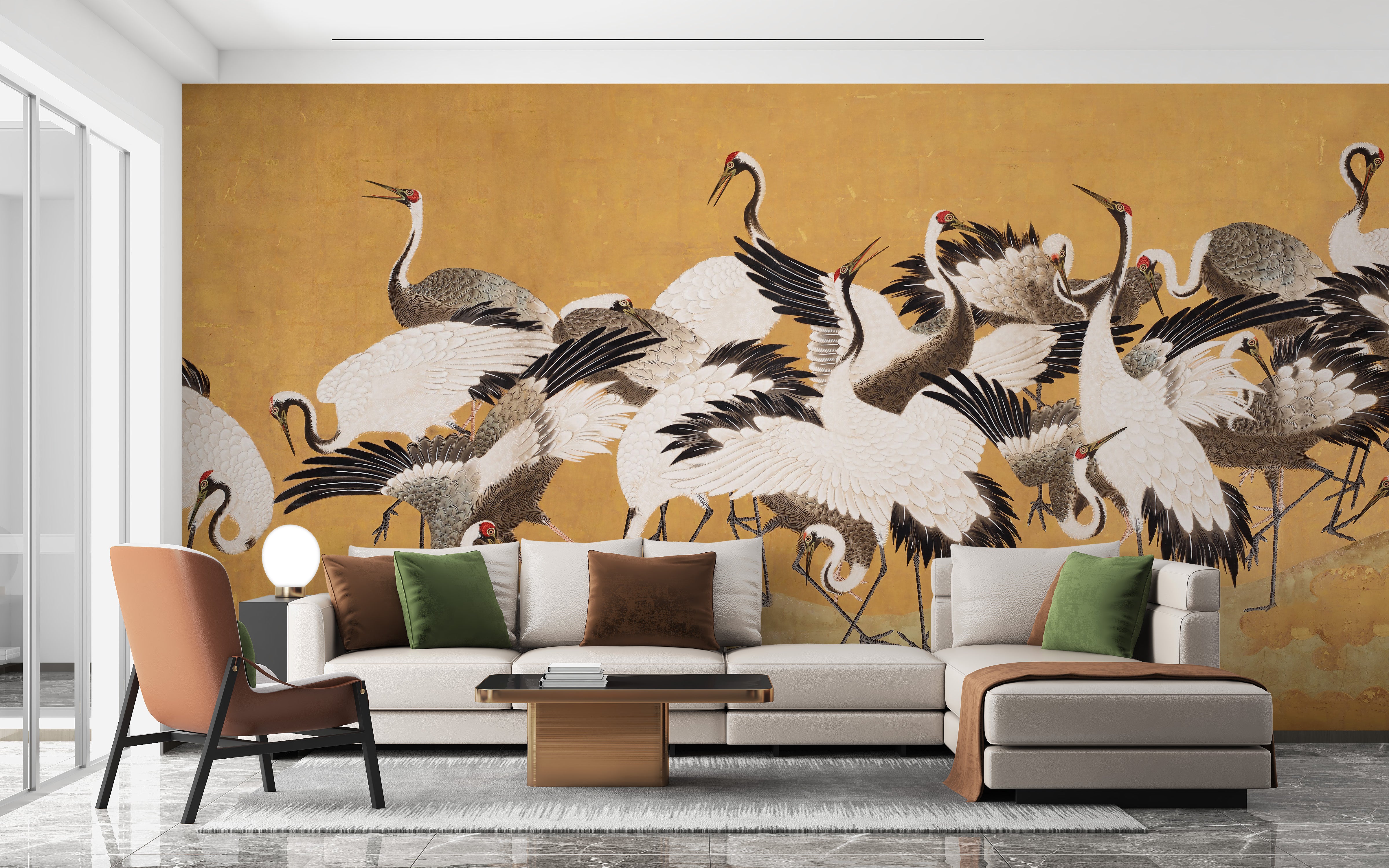 Traditional crane design wallpaper for homes
