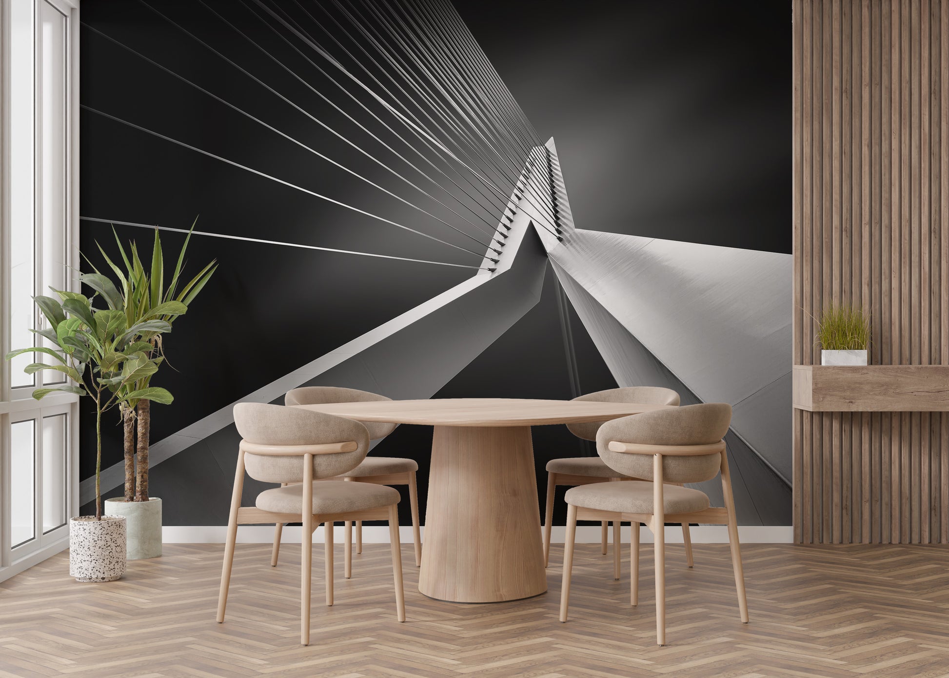 Contemporary Erasmus Bridge wallpaper for urban interiors.