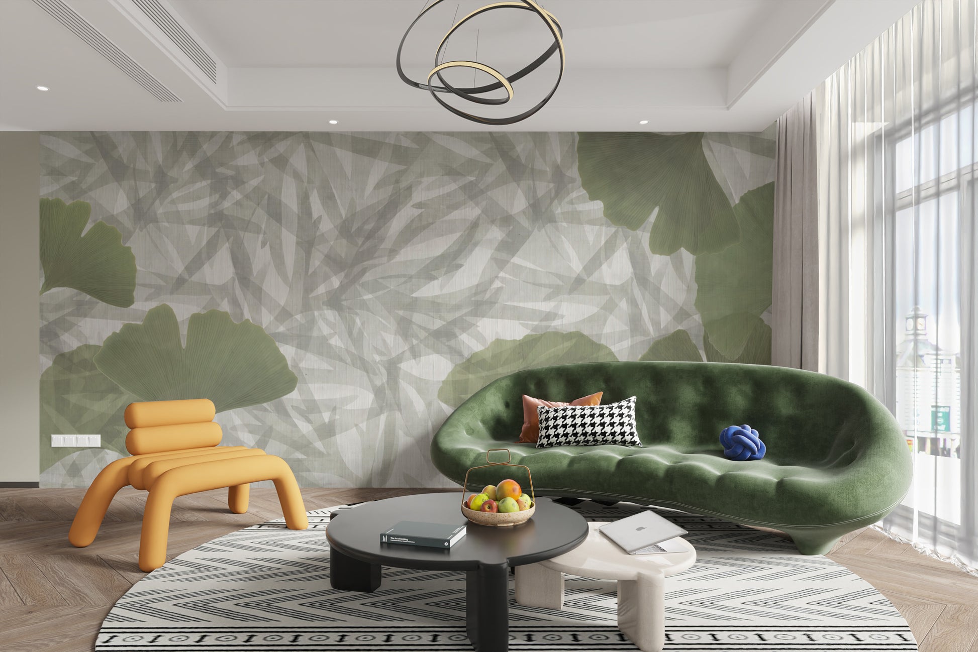 Ginkgo Leaf Botanical Wallpaper for serene interiors
