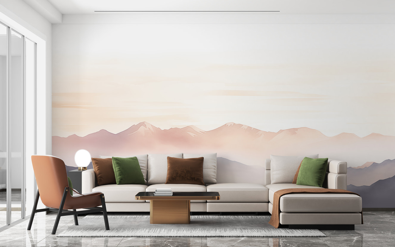 Mist mountain wallpaper brings calm to living room decor