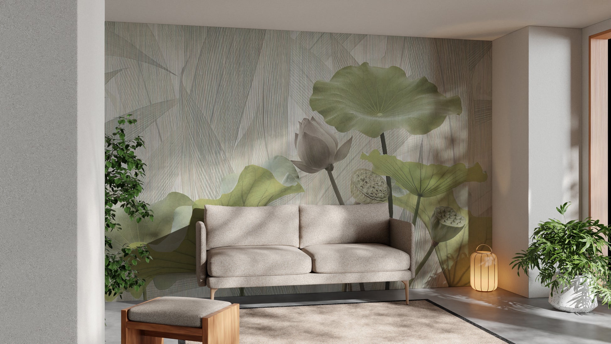 Green Haven Lotus wallpaper mural with serene lotus design