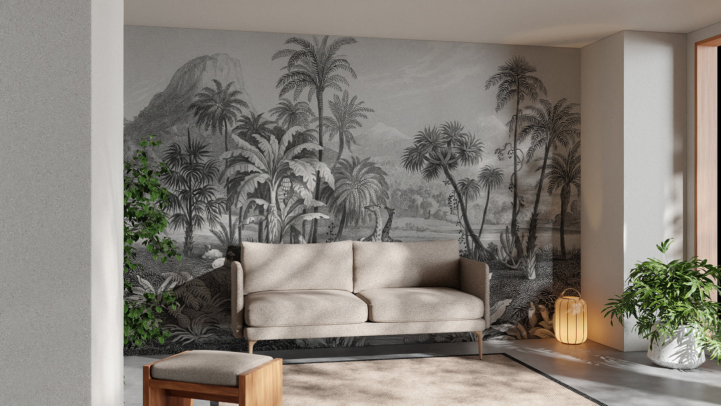 Monochrome Vintage Jungle Peel and Stick Wallpaper