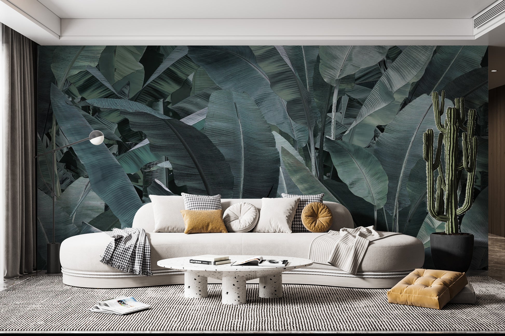 Jungle-themed banana leaf wallpaper for cozy decor
