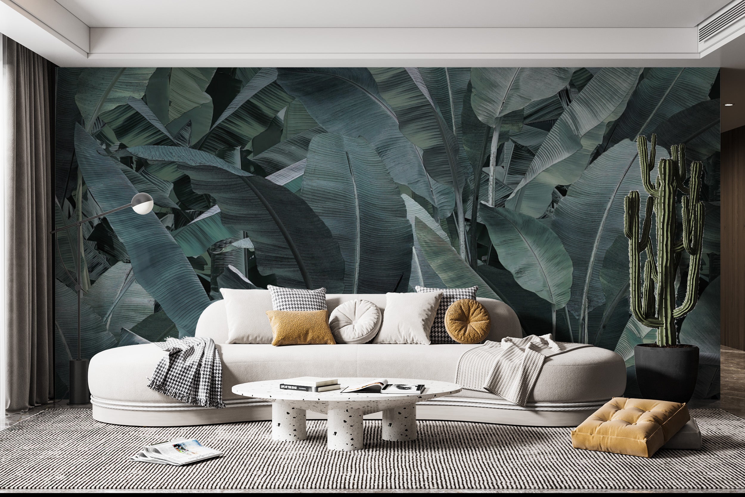 Jungle-themed banana leaf wallpaper for cozy decor
