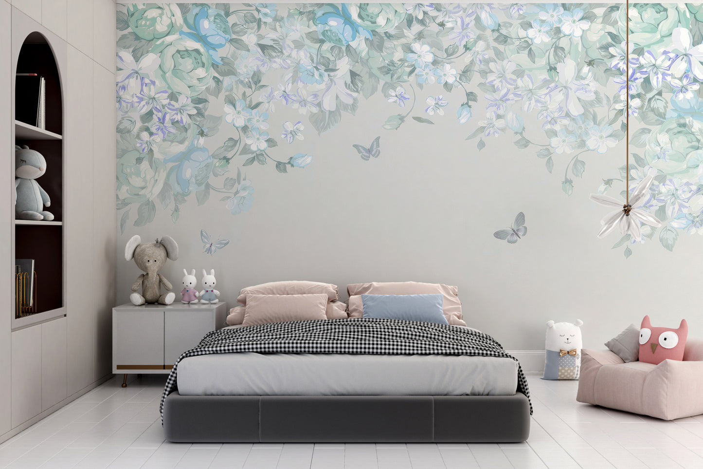 Minimalist floral wallpaper with butterfly
