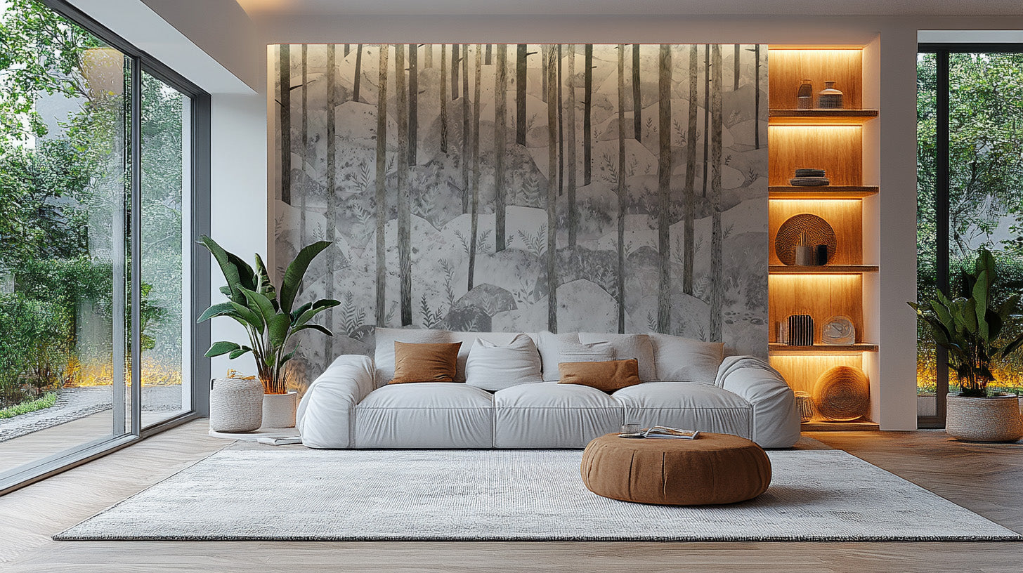 Elegant frosty forest mural for decor