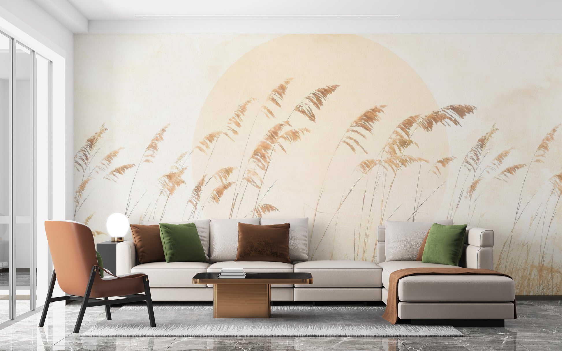 Minimalist beige reed mural for interiors