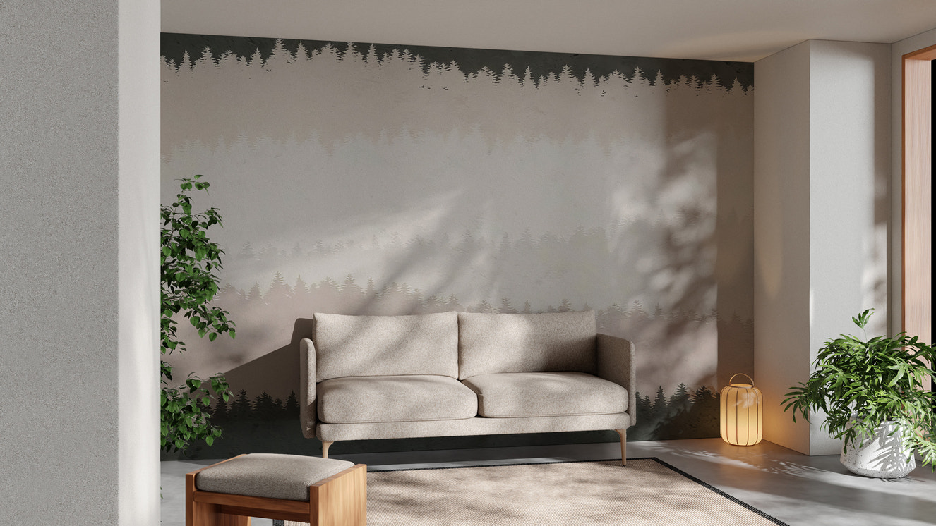 Chic living room style with Shaded Timber Illusion wallpaper