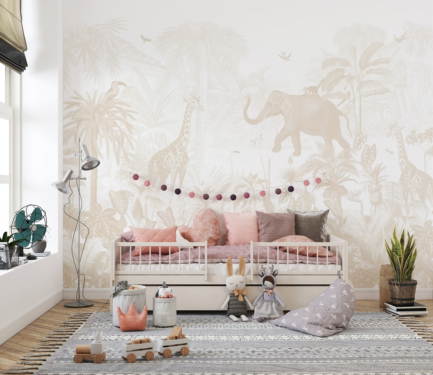 Beige safari wallpaper for calming nursery vibes
