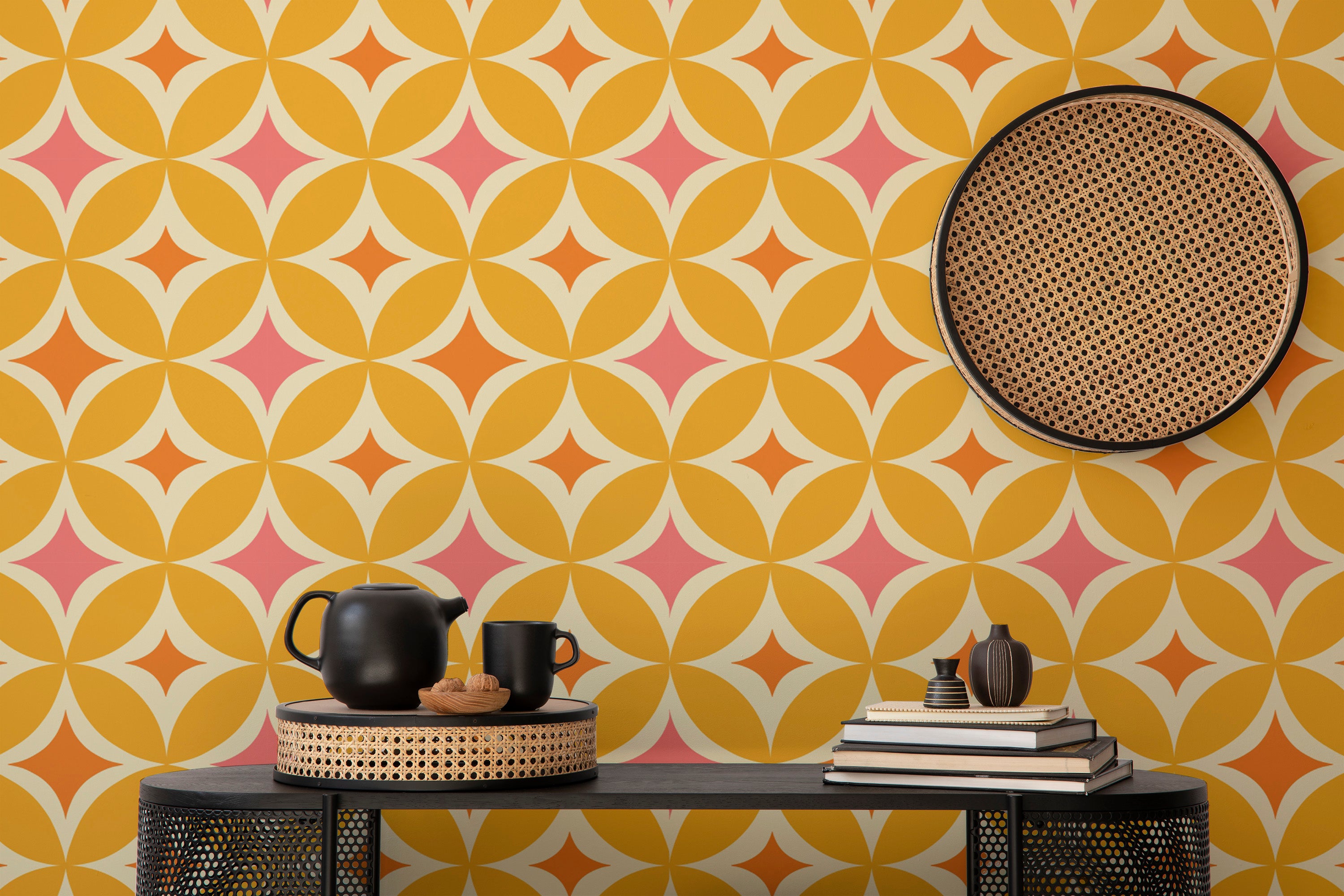 Add charm with Portuguese Yellow Tiles Azulejos Design Wallpaper