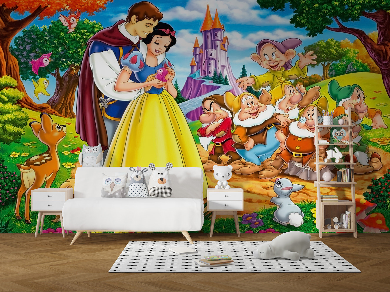 Snow White saga mural featuring iconic fairytale moments
