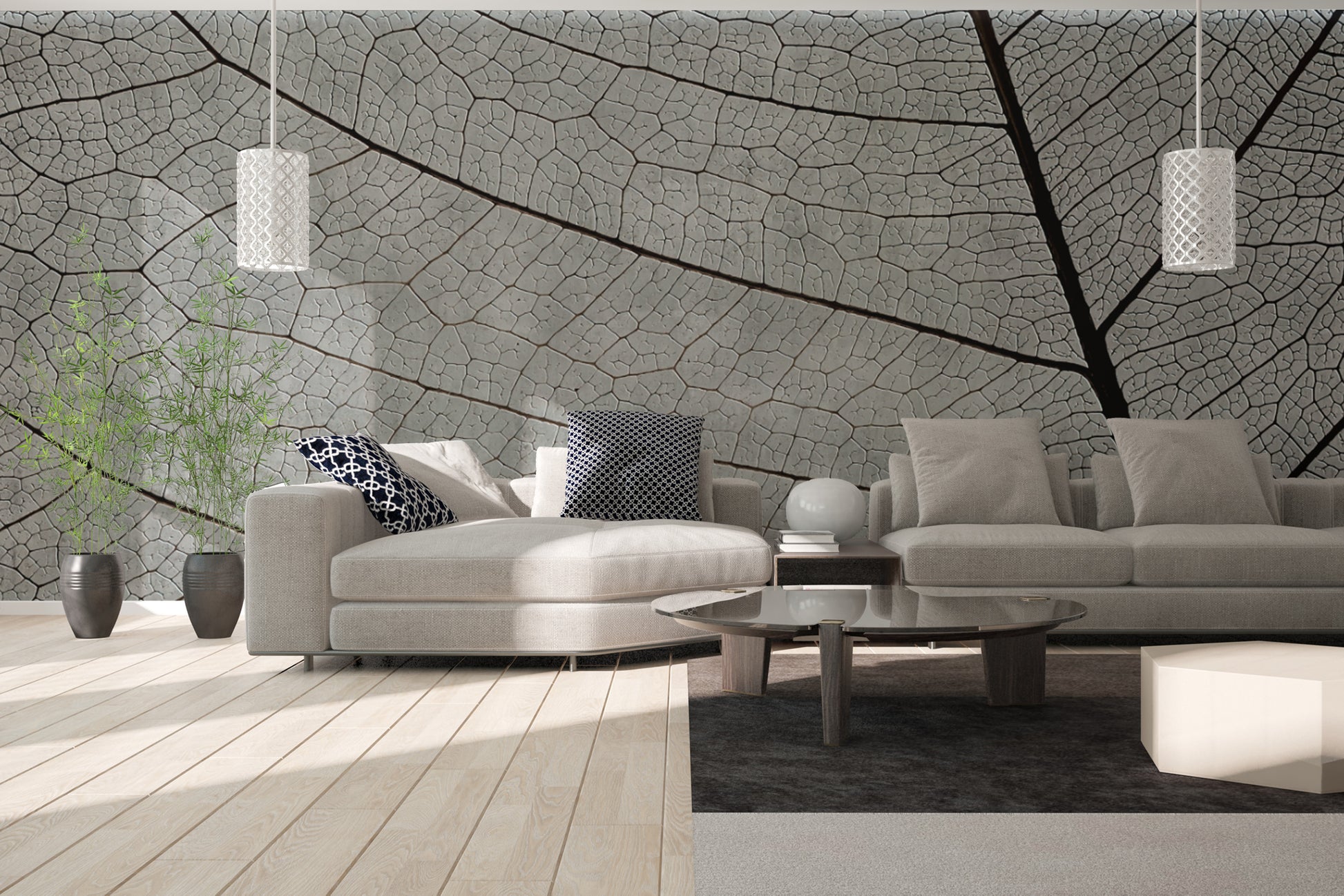 Textured leaf vein wall mural for a serene ambiance
