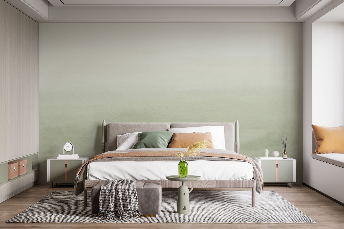 Serene Green Watercolor Mural