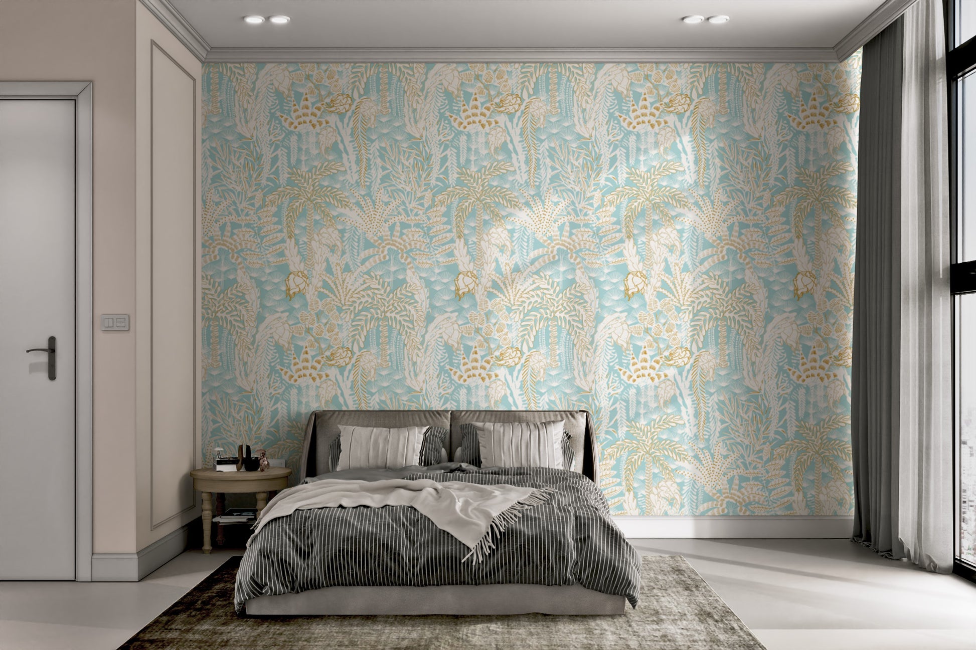 Elegant Coastal Breeze wallpaper featuring delicate blossoms.
