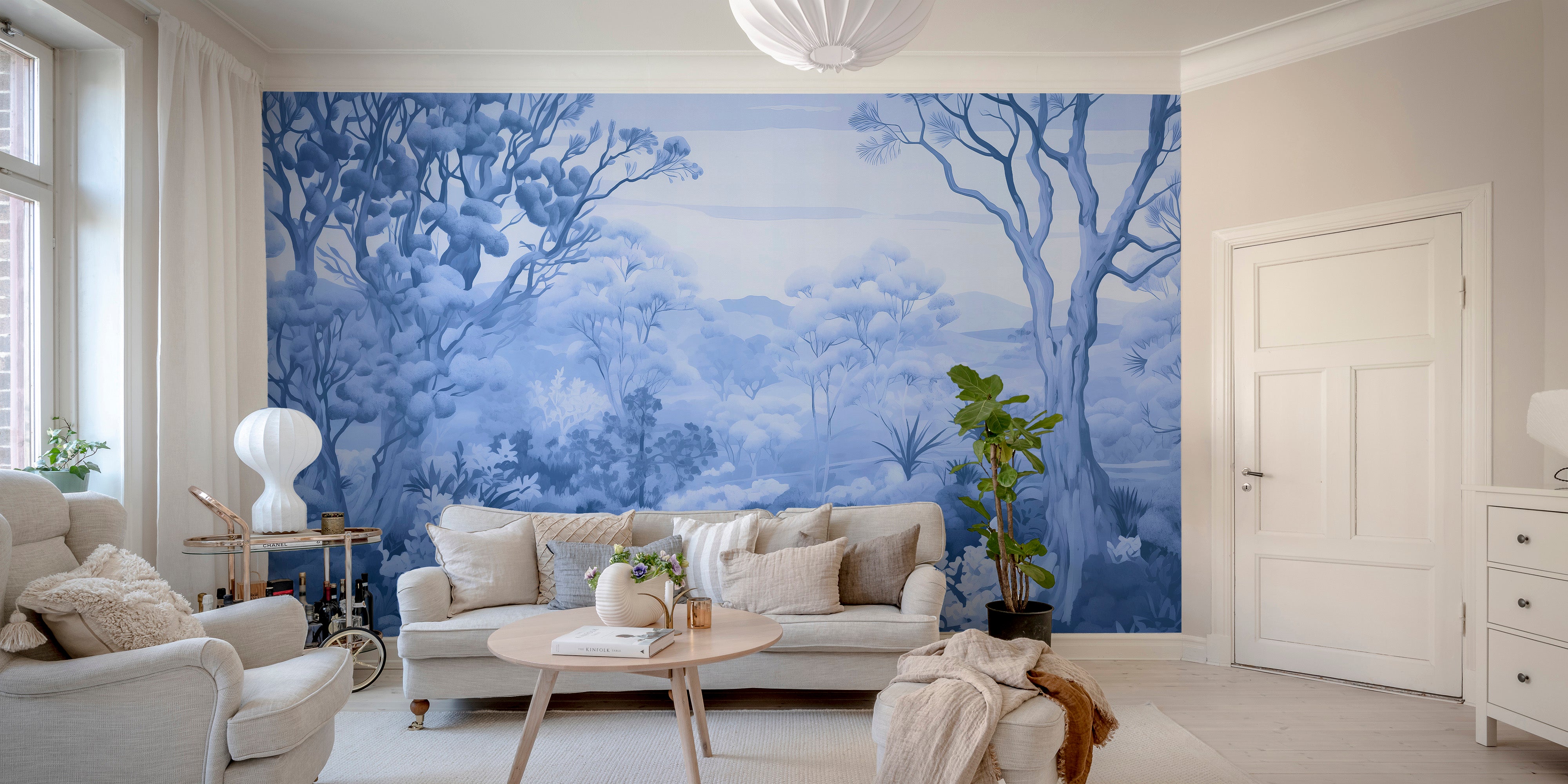 Autumn Forest Blue Color Wallpaper Mural - Giffywalls