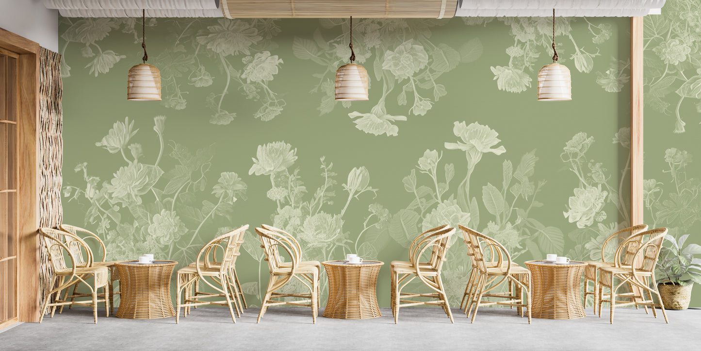 Transform your space with a vibrant green floral wallpaper mural.