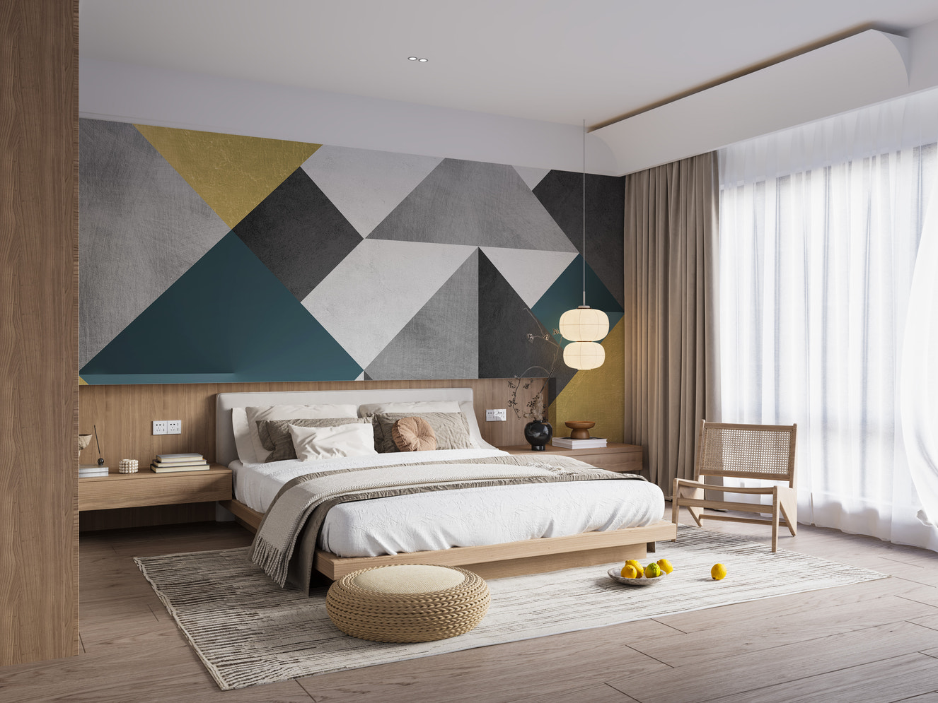 Blue and Yellow Abstract Geometric Multicolor Triangle Wallpaper Mural