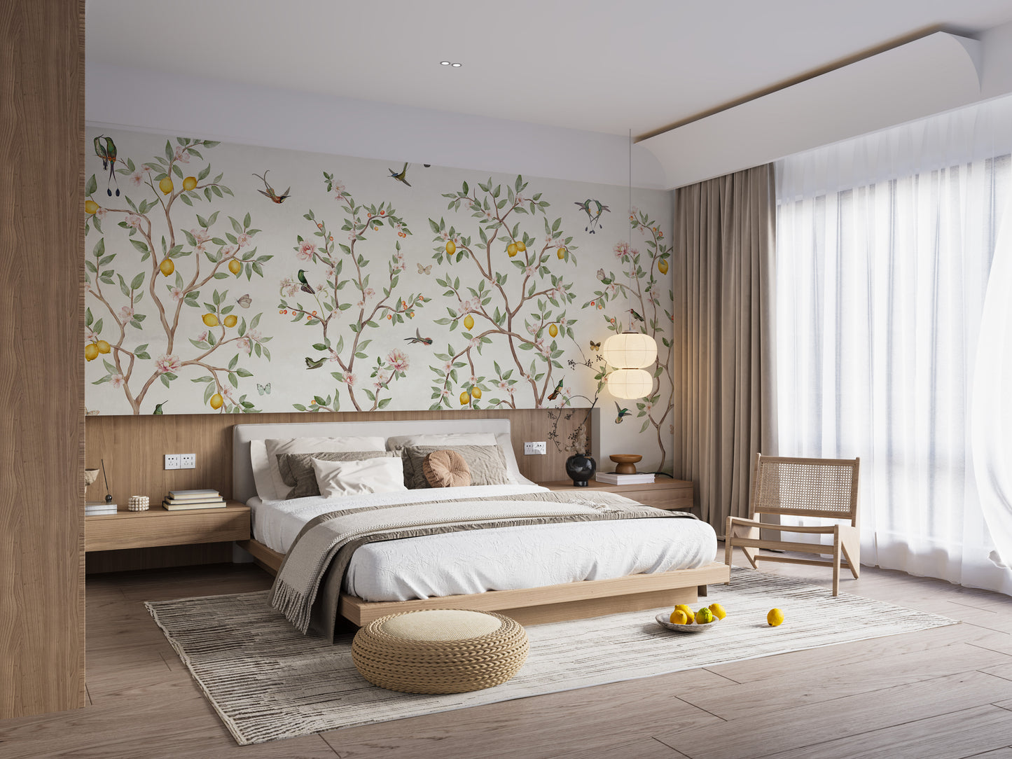 Lemon Tree Chinoiserie Design Wallpaper for Walls