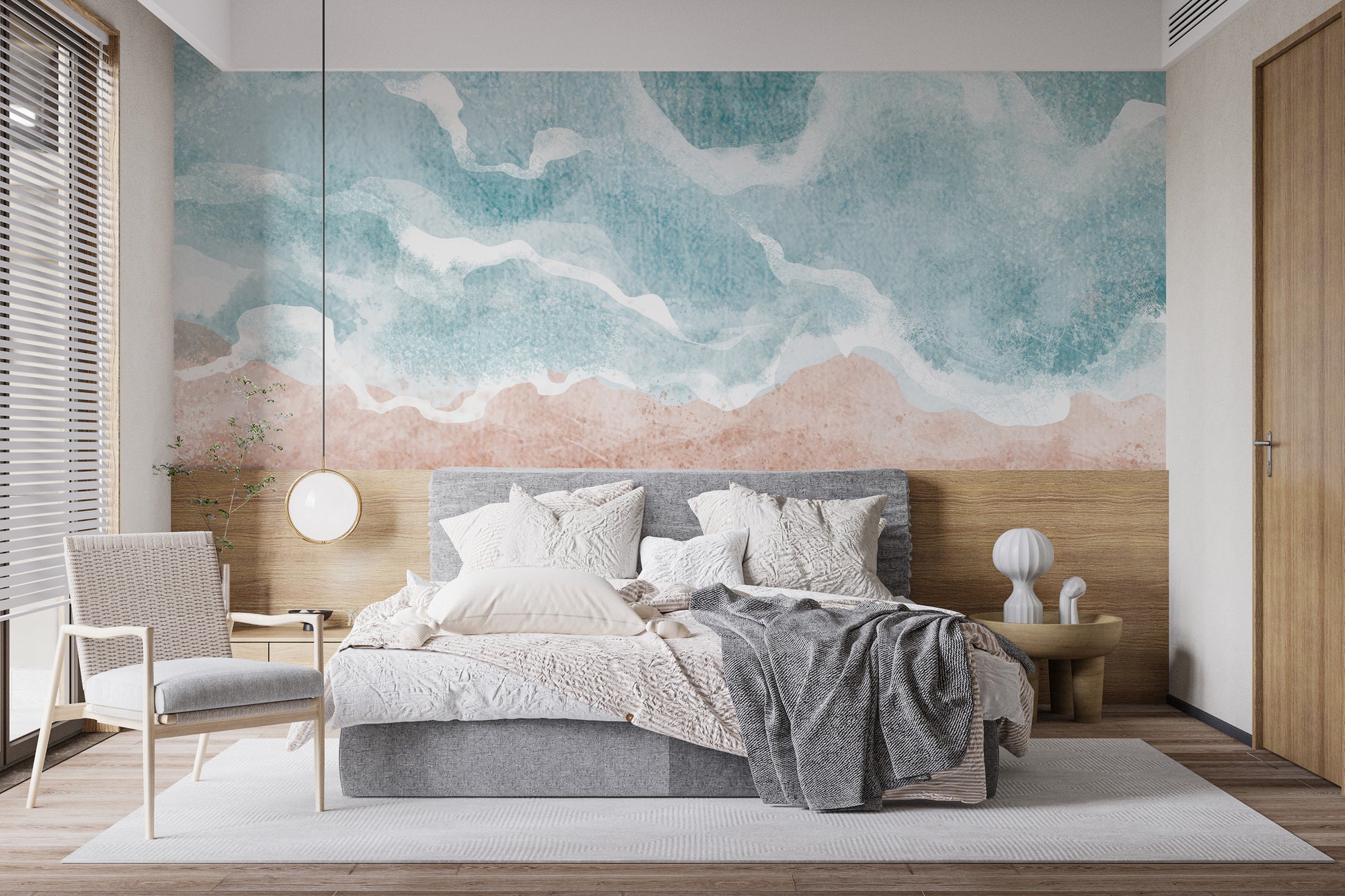 Beach wave wall mural for calming decor