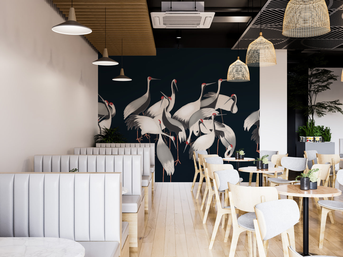 White Cranes Wall Mural