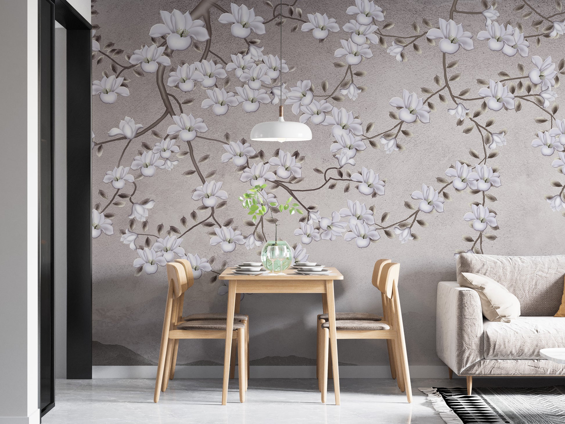 Floral Branches Mountain Wall Mural - Giffywalls