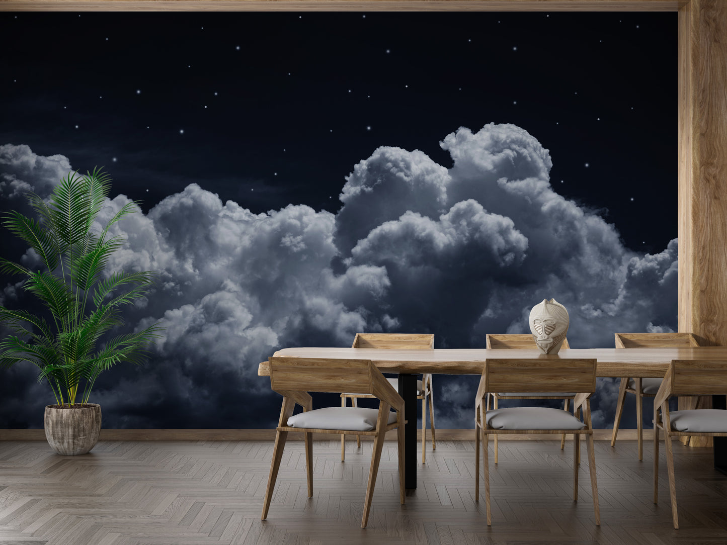 Ethereal stars and clouds night mural
