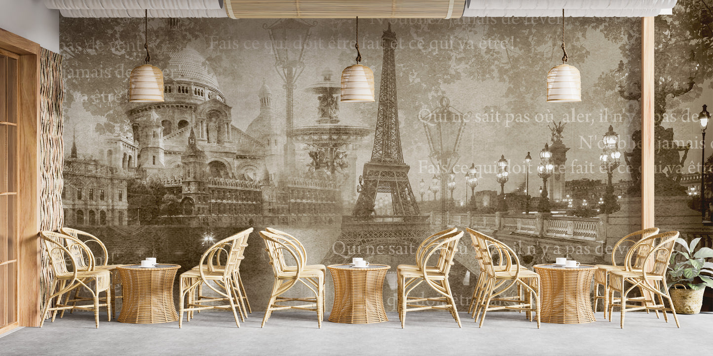 Vintage Paris Landmarks Collage Wall Mural