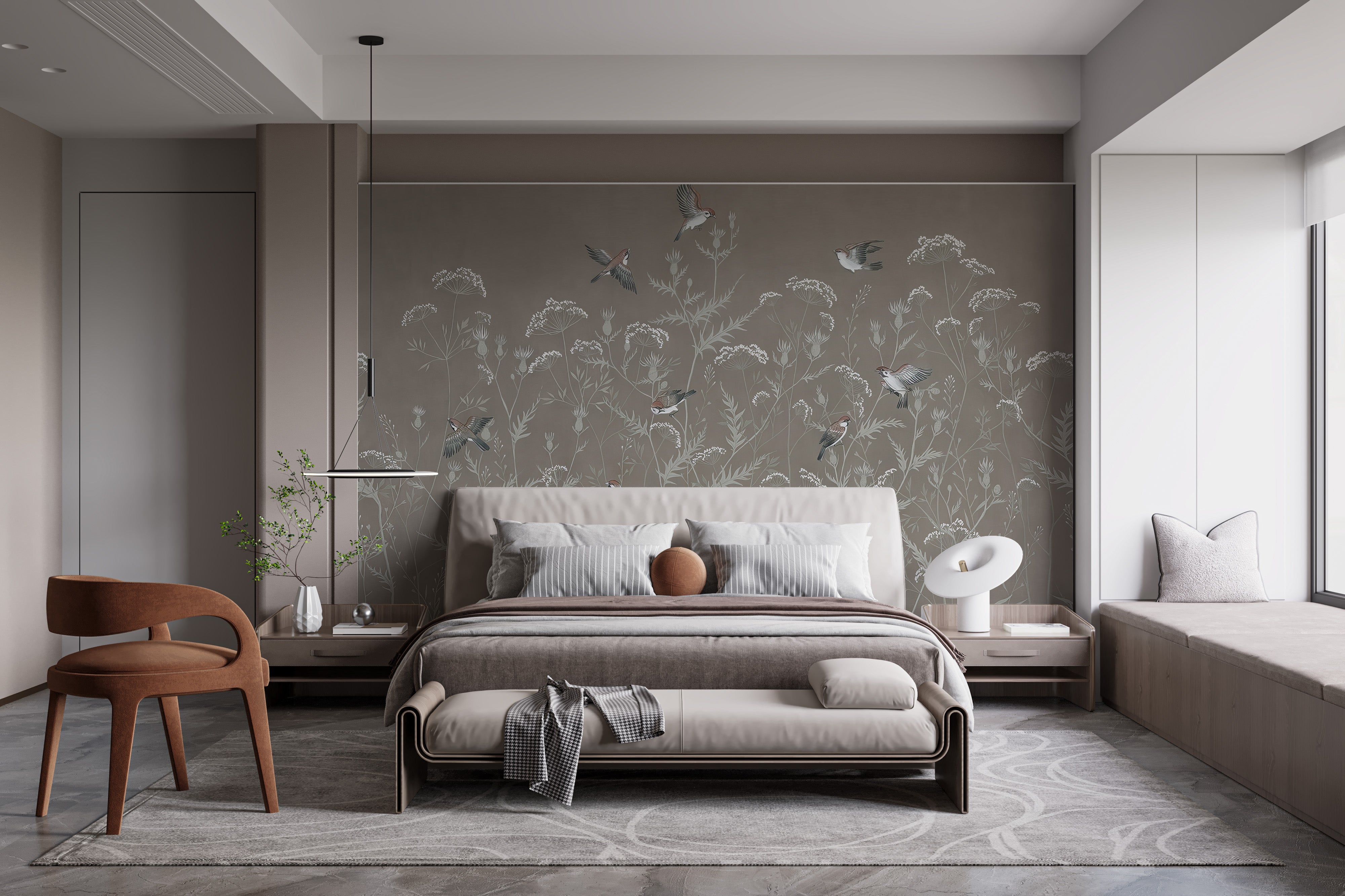 Lush meadow-themed wall mural for interiors