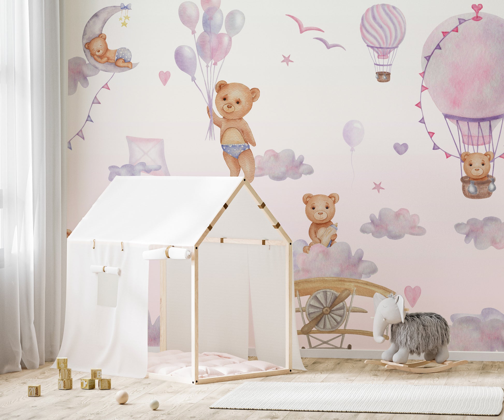 Bouncy Bear Sky Journey Mural wall decor wallpaper