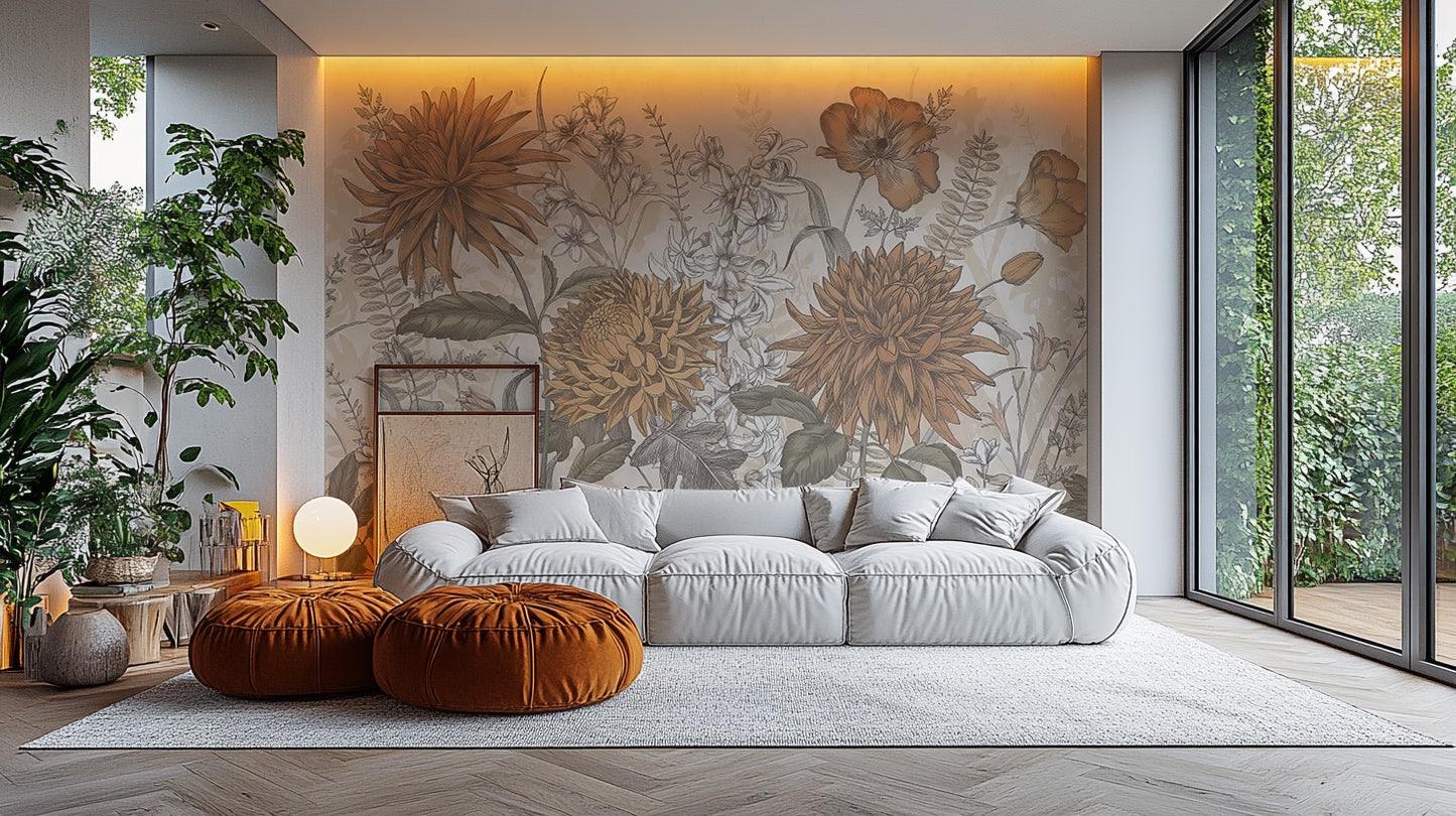 Rustic Botanical Artistry Mural