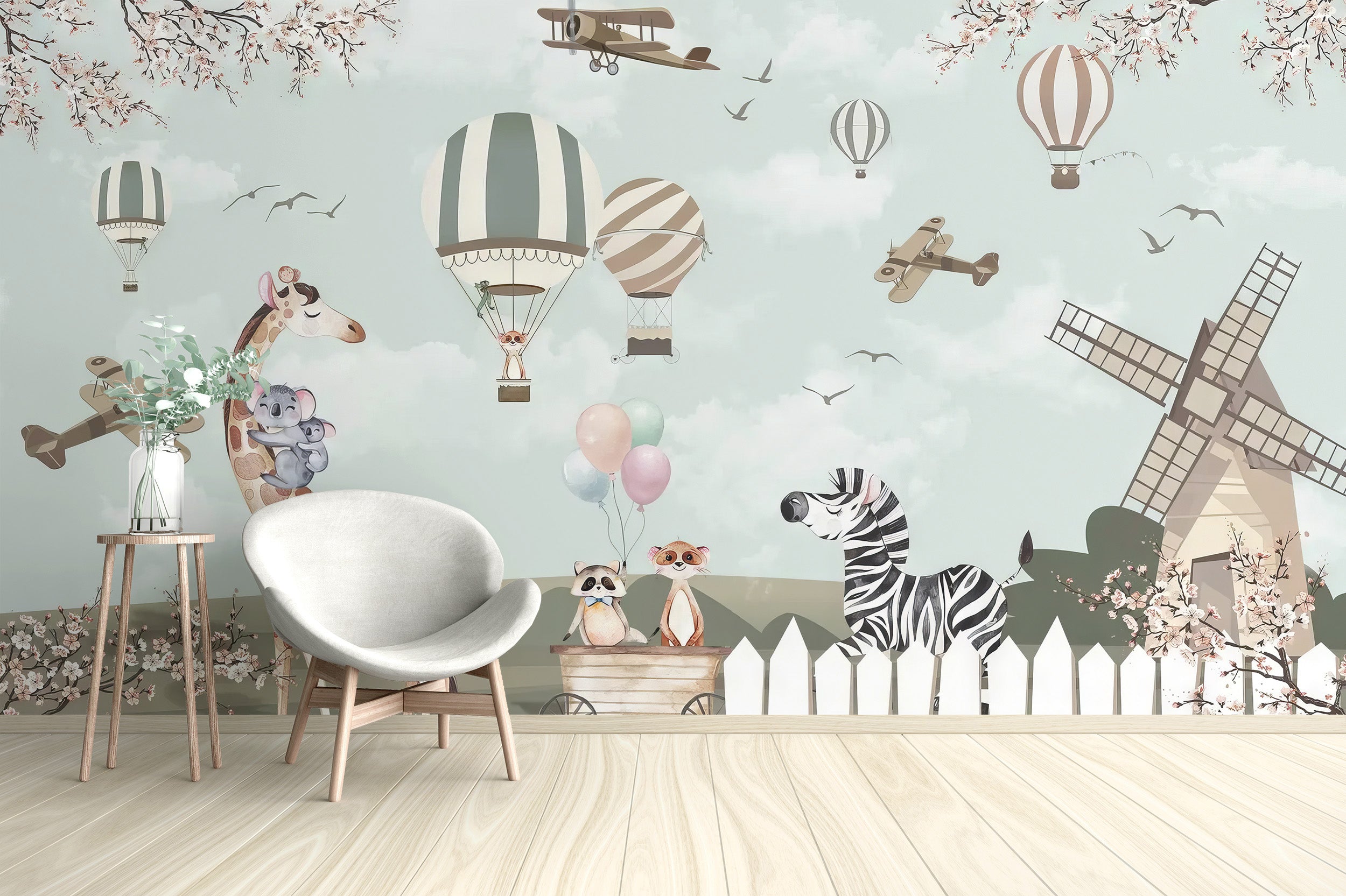 Charming nursery wallpaper with animal motifs