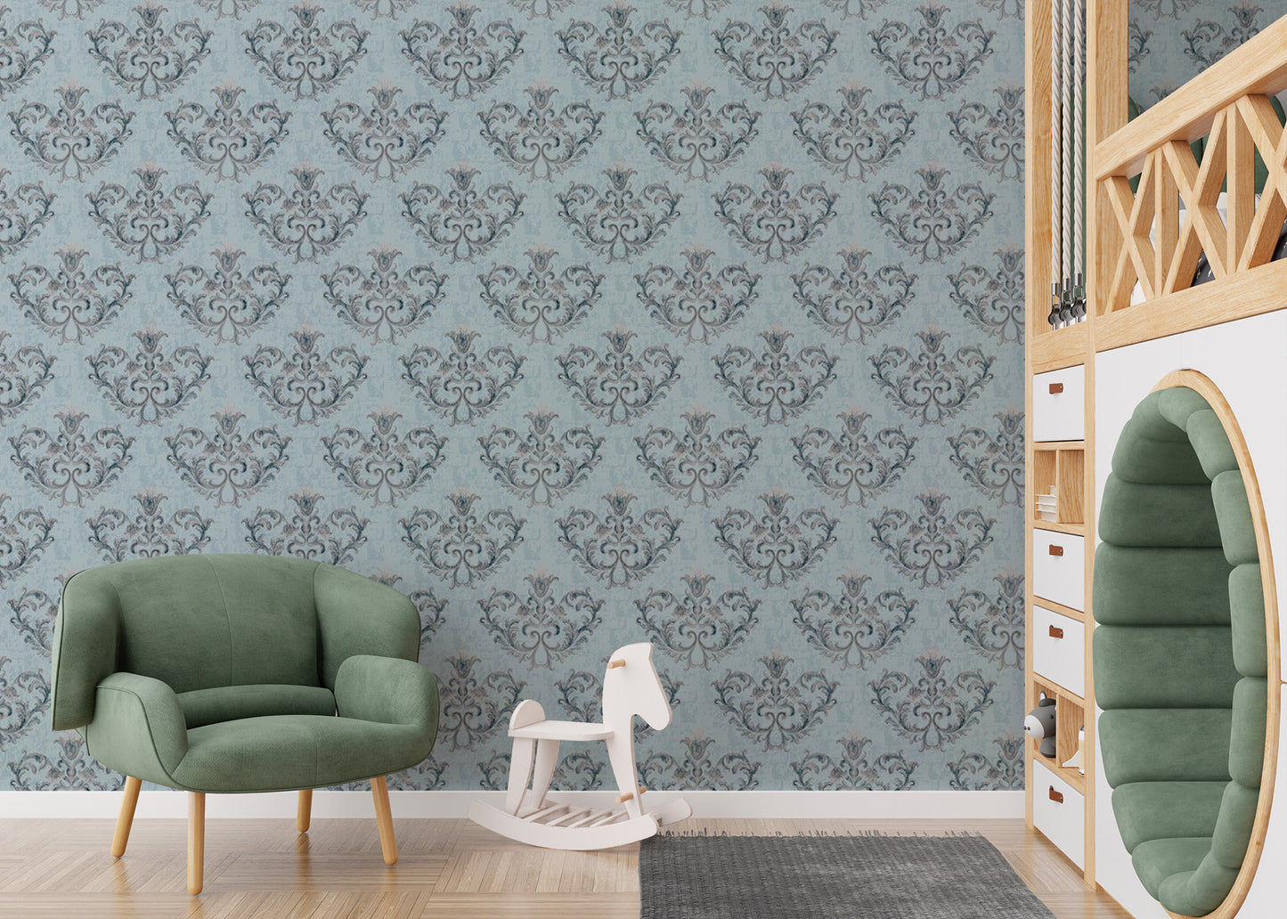 Easy Apply Grey Damask Pattern Wallpaper