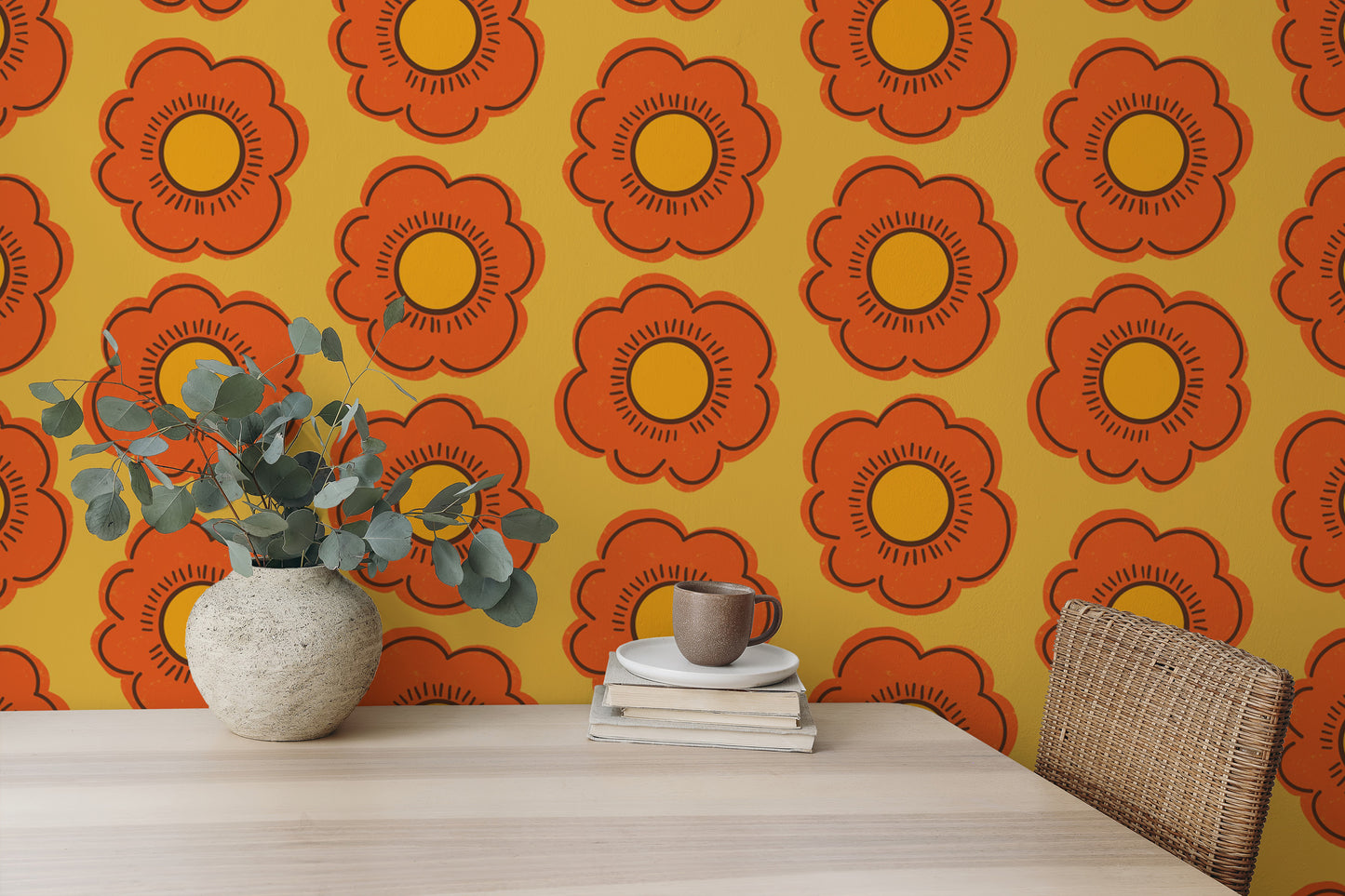 Retro Sunflower Wallpaper with sunny floral patterns