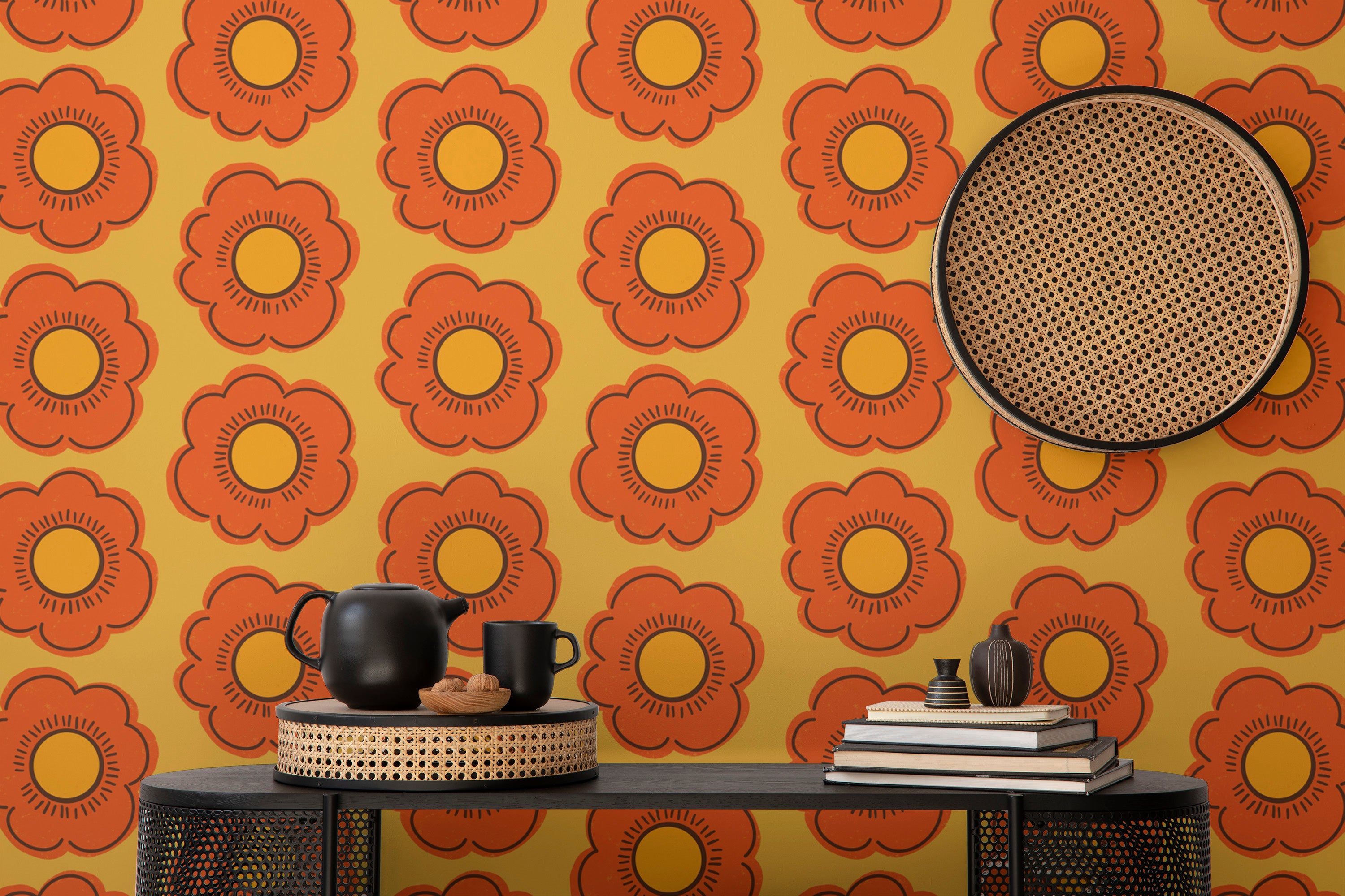 Retro Sunflower Wallpaper for retro-inspired spaces