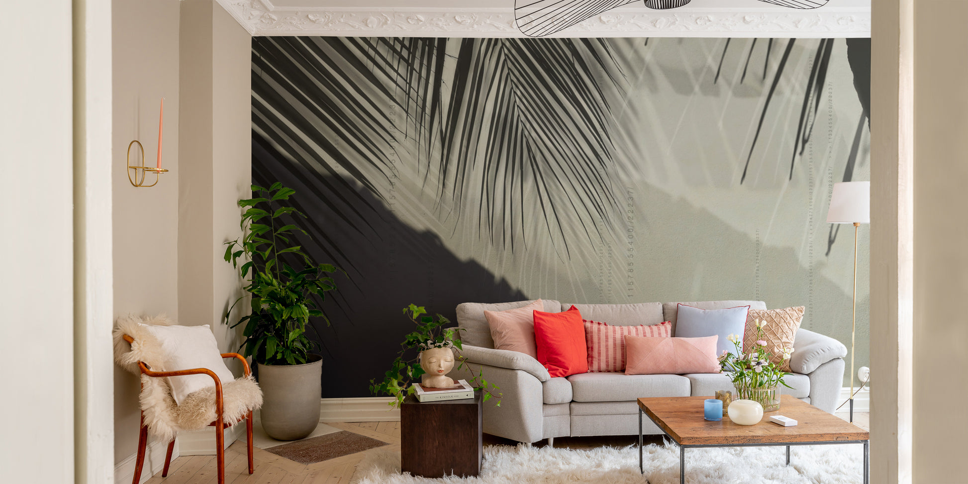 Stylish palm leaf shadow wallpaper for tropical-inspired spaces.
