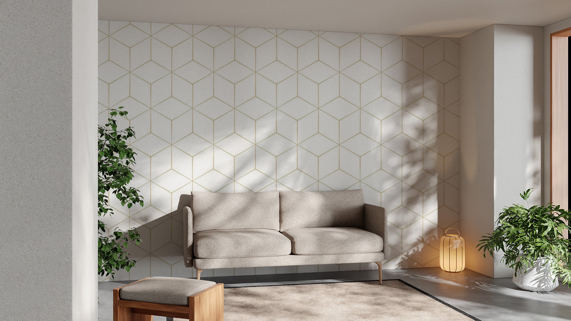 Stylish Hexagonal Geometric Wall Mural Design