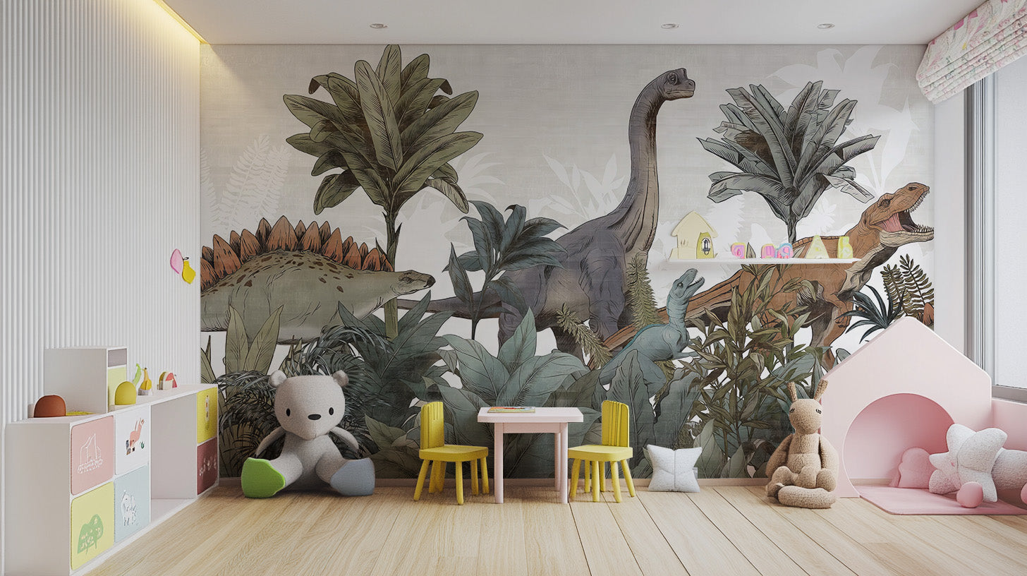 Fun dinosaur wallpaper mural for kids