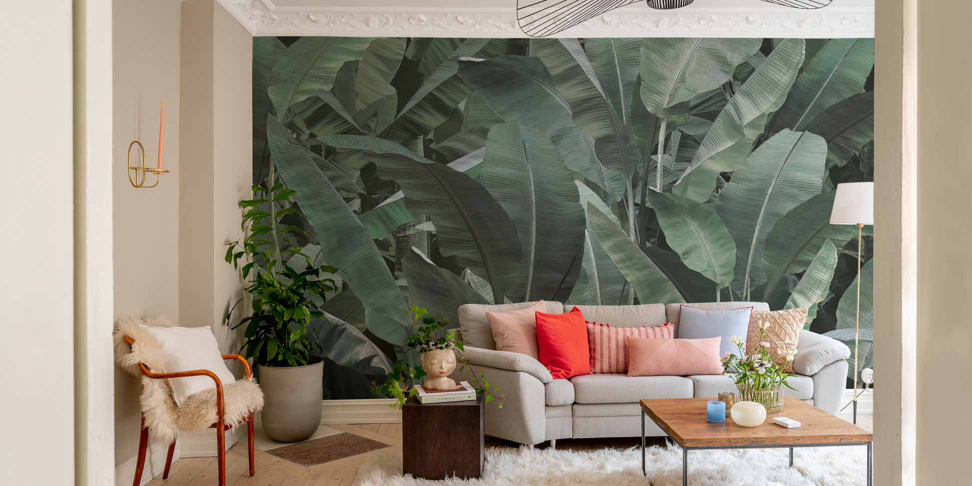 Green palm leaves aesthetic wallpaper for home decor
