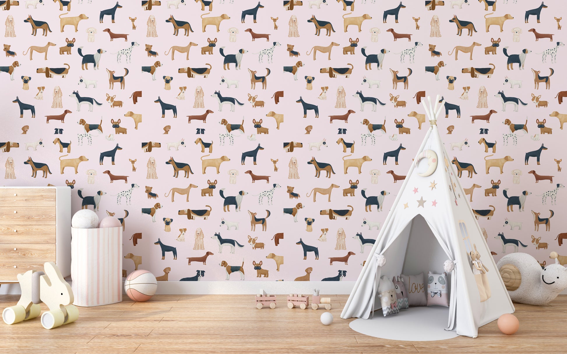 Canine collection wallpaper in soft pink
