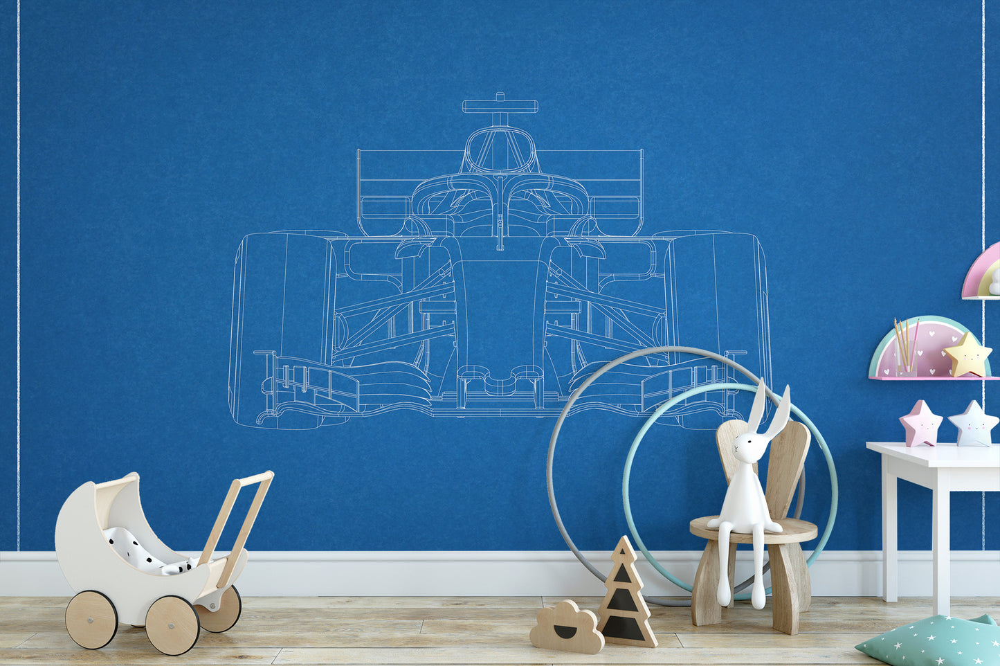 Formula One Car Blueprint Style Wall Mural - Giffywalls