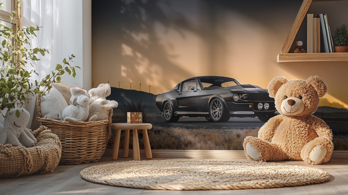 Sunset Mustang scenic wallpaper mural
