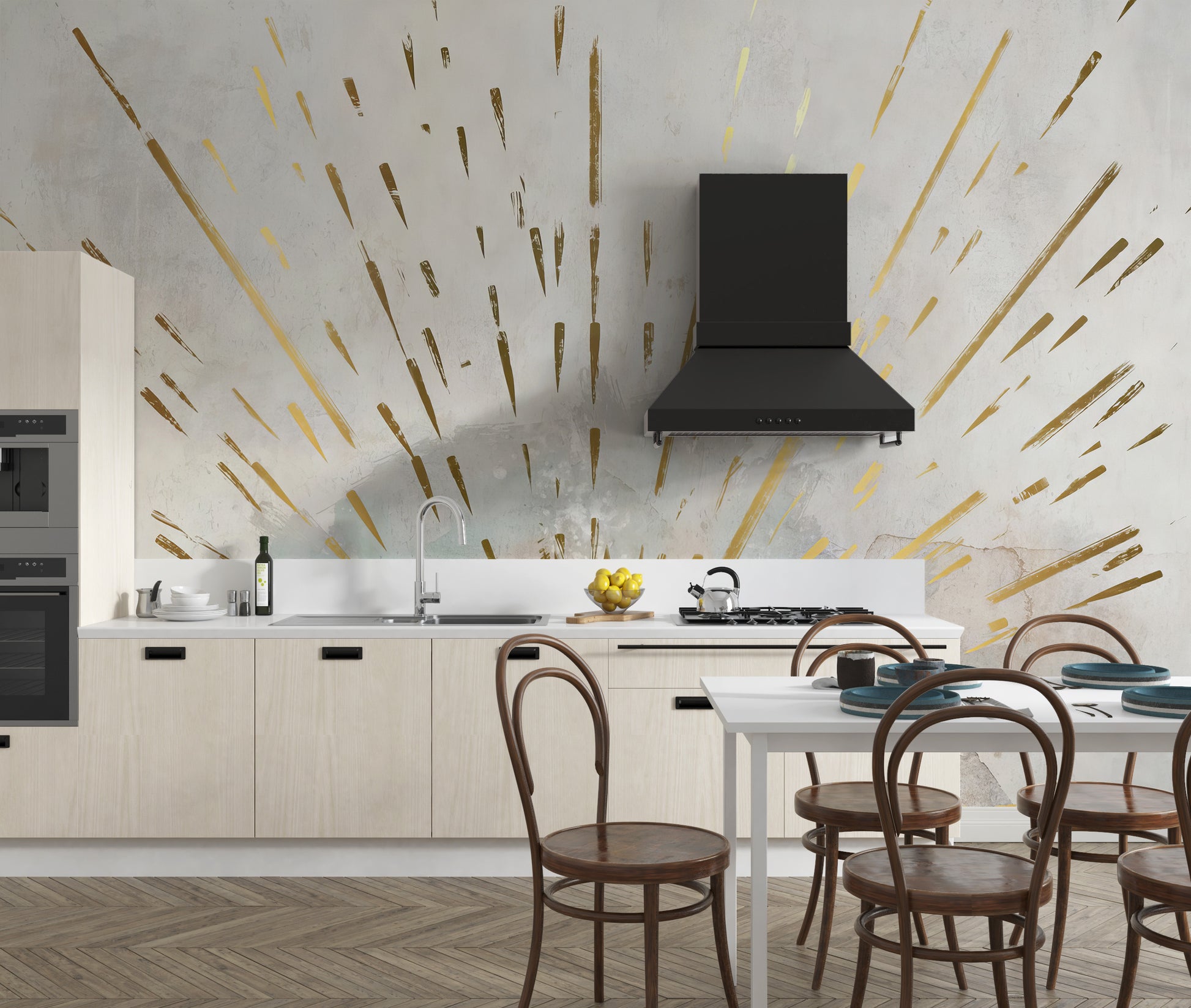 Bring celestial charm with Aurora Gleam wallpaper to the kitchen