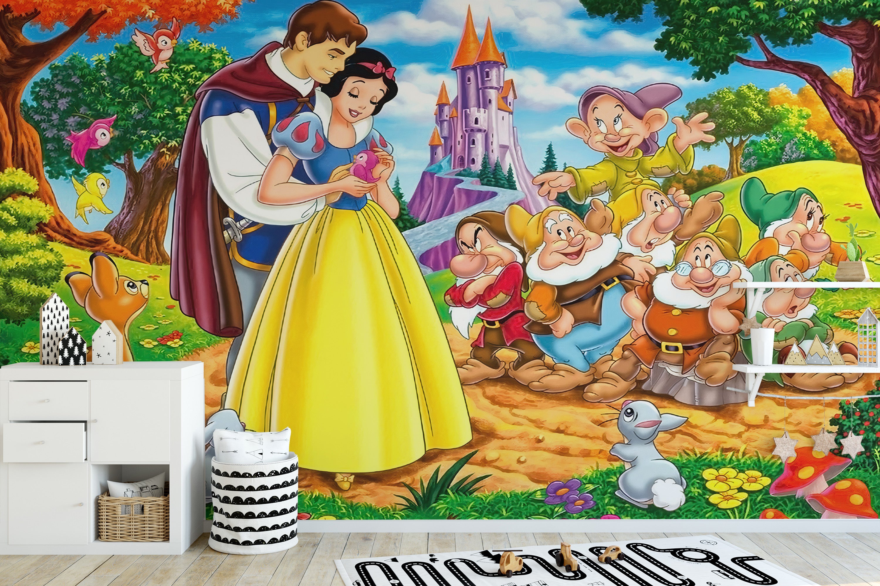 Fairytale-inspired Snow White saga mural for enchanting decor
