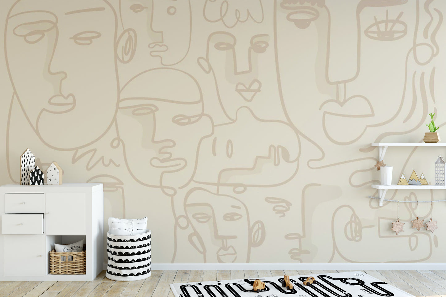 Human Face Line Wallpaper Mural