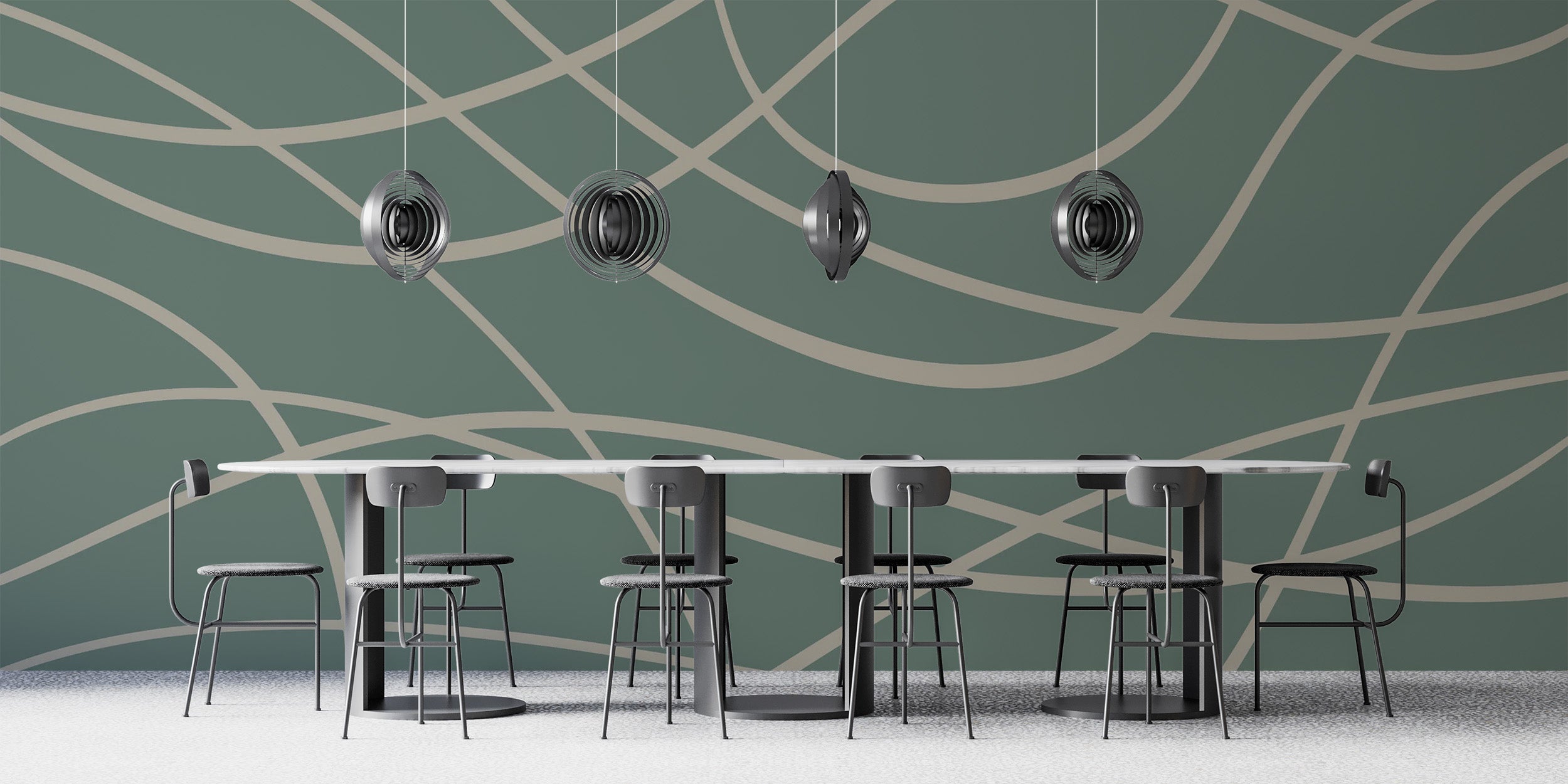 Abstract Green Line Wallpaper Mural