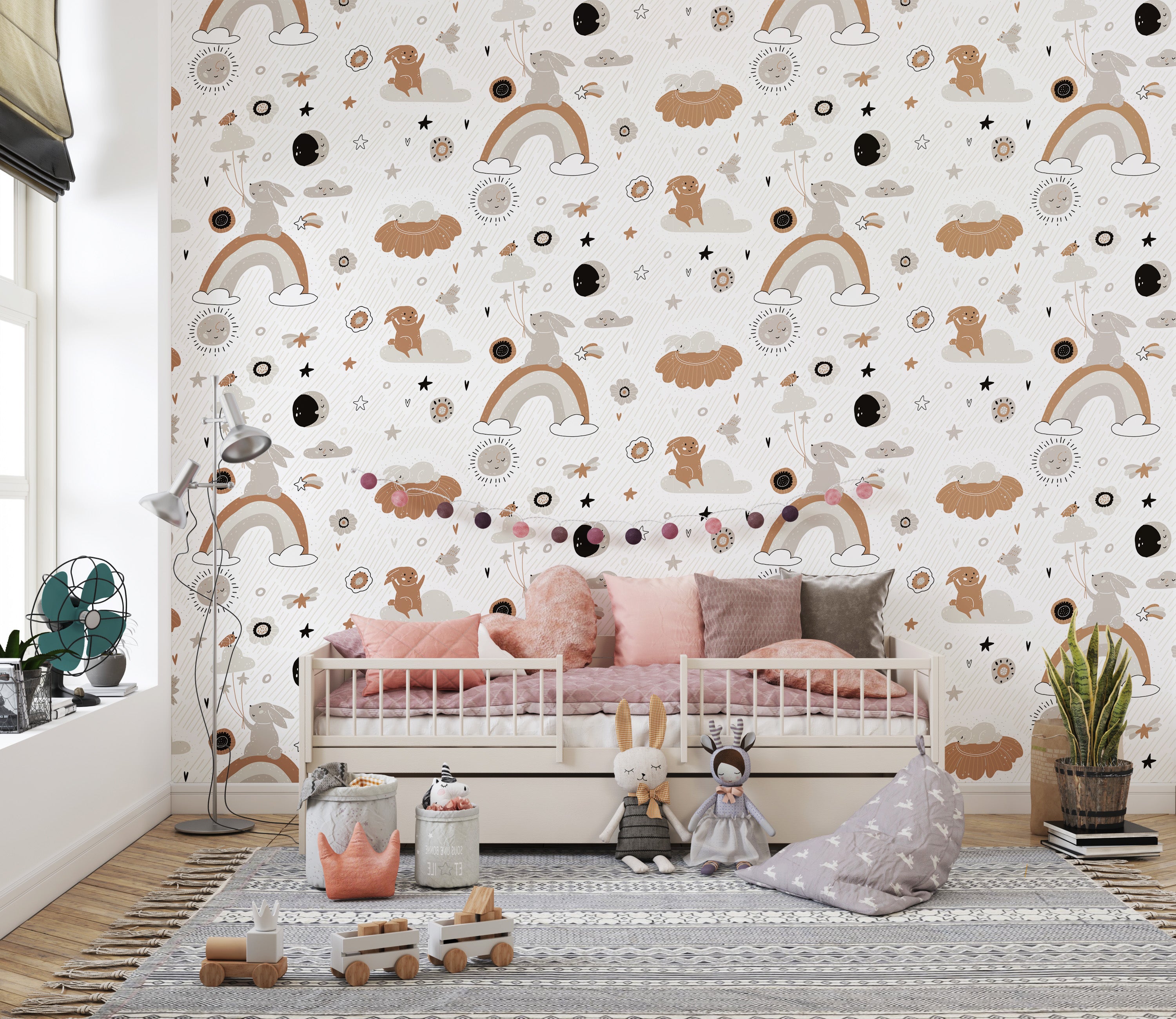 Kids' wallpaper with playful bunny design