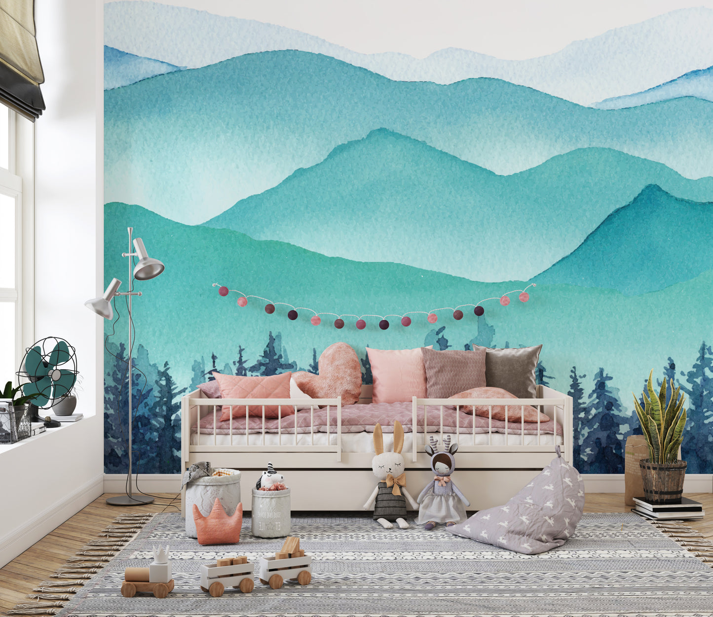 Kids Watercolor Snowy Hills Removable Murals