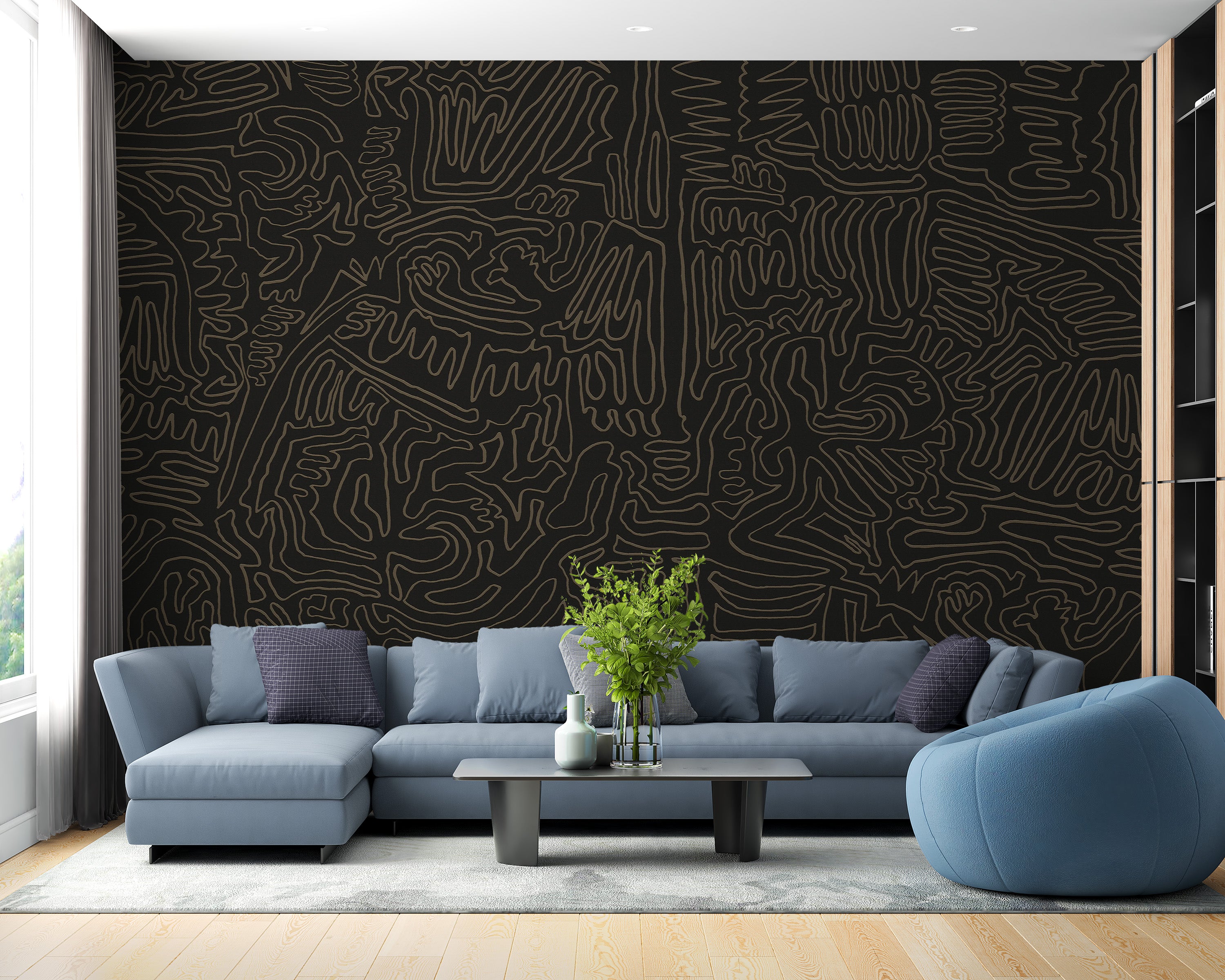 Art Deco mural creates a focal point in the living room