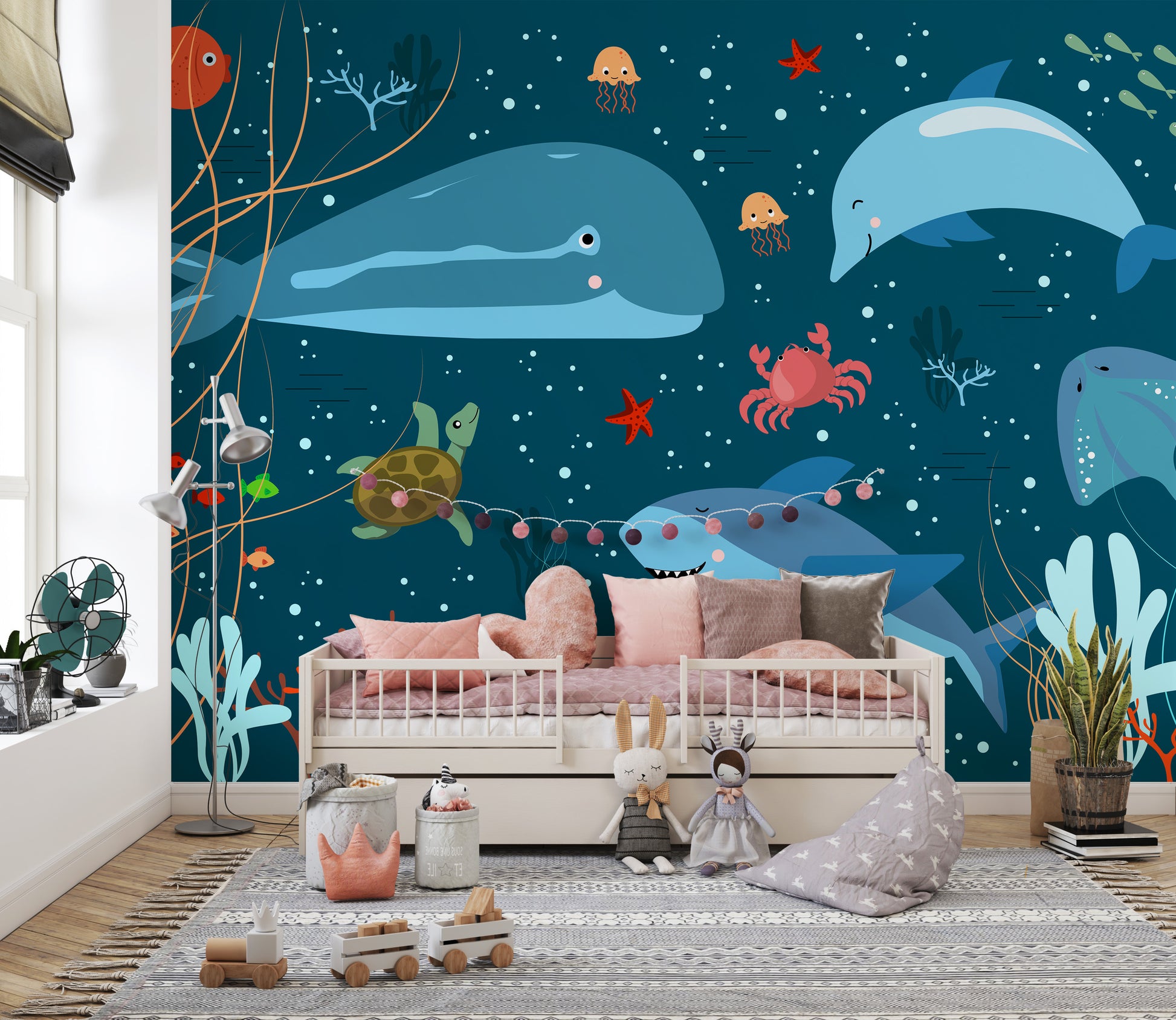 Sea life-inspired mural with vibrant details